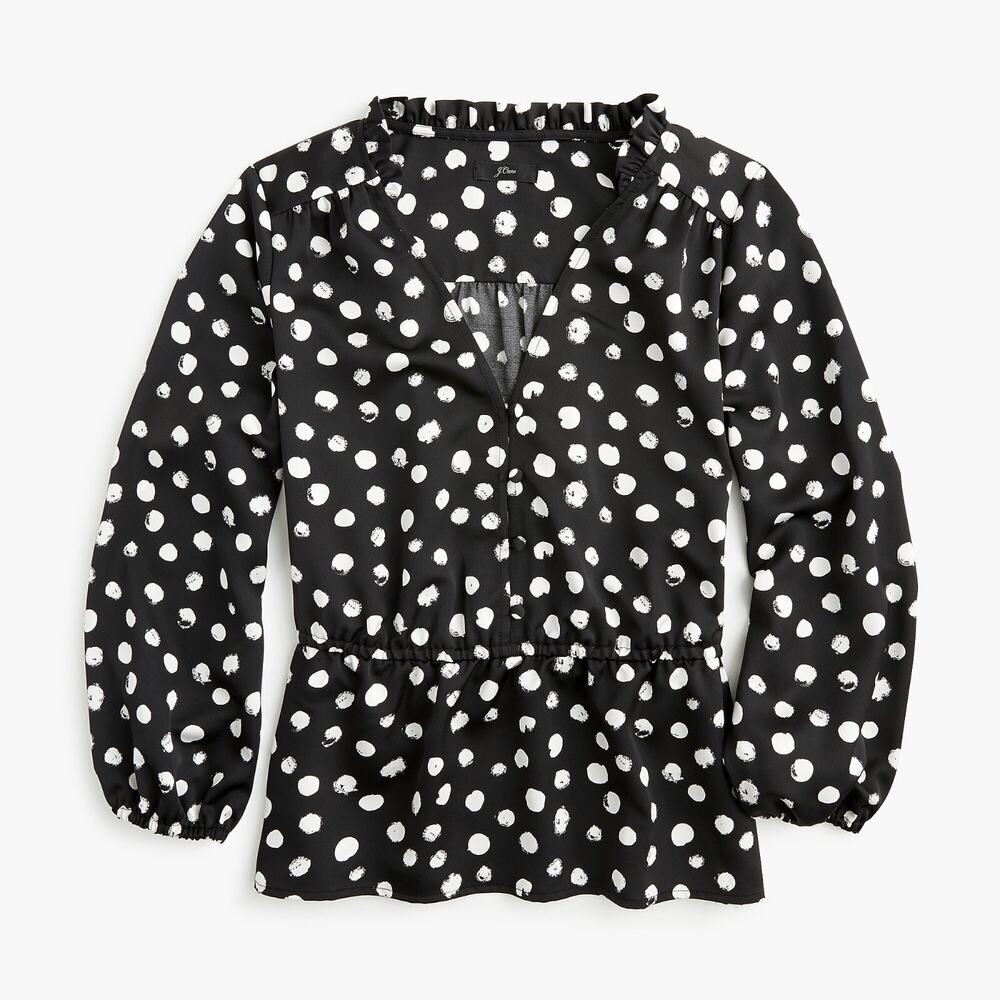 NWT J.Crew Peplum Blouse Painted Dot Satin Backed Crepe Polka Dot Black Size 2 - Picture 13 of 13